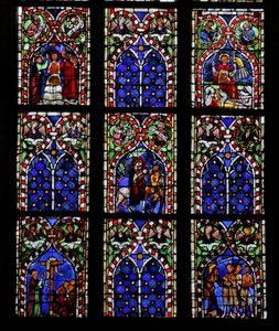 Window depicting the Baptism of Jordan, the Resurrection, Flight into Egypt, the Brazen Serpent, Gideon by French School